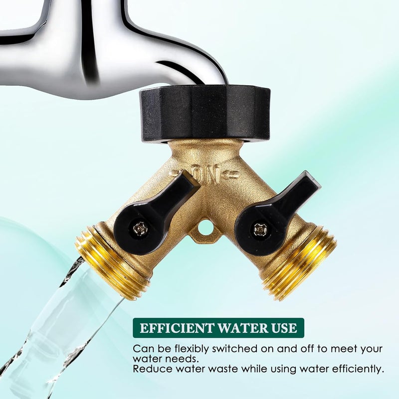 Dalmbox Garden Hose Splitter 2 Way, Y Connector Brass Garden Hose Adapter, Water Hose Splitter, Double Shut Off Valve, Includes 5 Rubber Washers & Teflon Tape(2 pack) - Image 4